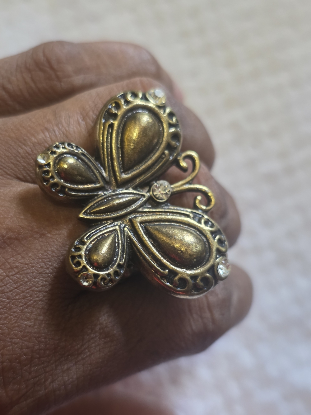 Antique-Style Gold Butterfly Cocktail Ring - Women's Jewelry